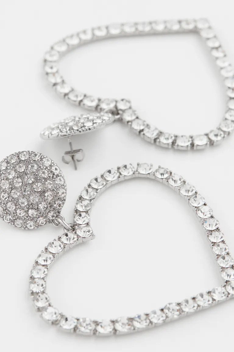 Heart-shaped Rhinestone Earrings | H&M (US + CA)