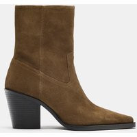 Zara - Suede Cowboy Heeled Ankle Boots - Taupe Gray - 7½ - Woman | Zara US