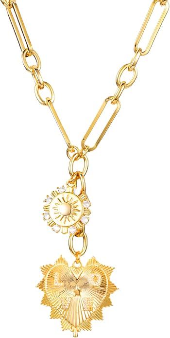 ROSOUR Sun Heart Pendant Necklace for Women Girls - 18K Gold Plated Necklace Gold Jewelry Gifts f... | Amazon (US)