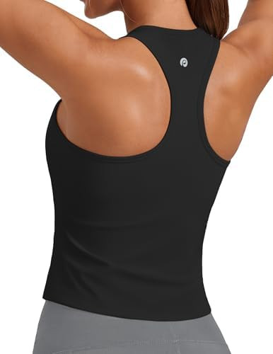 PINSPARK Workout Tops for Women Built in Bras Tank Tops Racerback | Removable Pads, Moderate Supp... | Amazon (US)