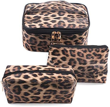 3 Pack Leopard Makeup Bag Travel Toiletry Bag Portable Cosmetic Pouch Organizer with Small Brush ... | Amazon (US)