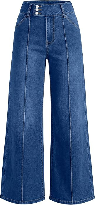 ANRABESS Women Mid Rise Wide Leg Stretchy Jeans Fall Denim Pants | Amazon (US)