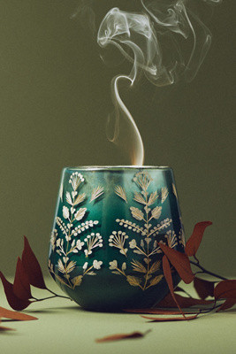 Stella Etched Woody Leather & Leaves Glass Candle | Anthropologie (US)