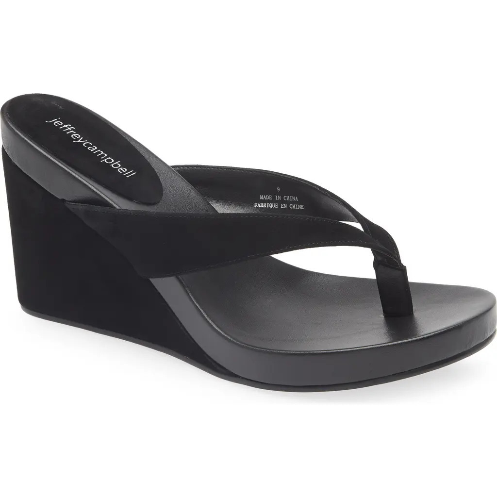 Jeffrey Campbell Liezel Platform Wedge Flip Flop in Black Suede Combo at Nordstrom, Size 11 | Nordstrom