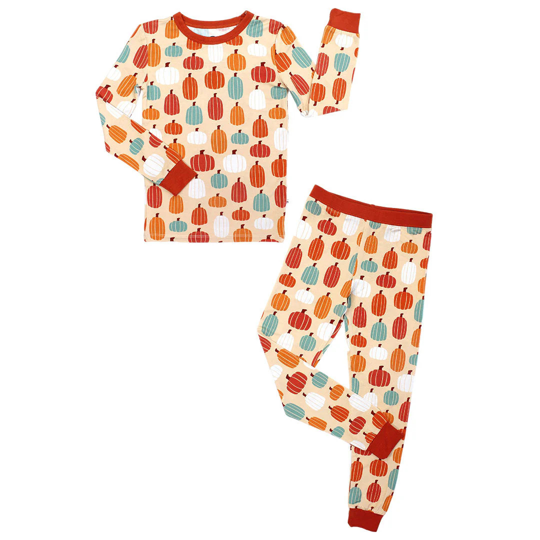 Pumpkin Patch Two-Piece Bamboo Long Sleeve Kids Pajama Pants Set | Emerson and Friends