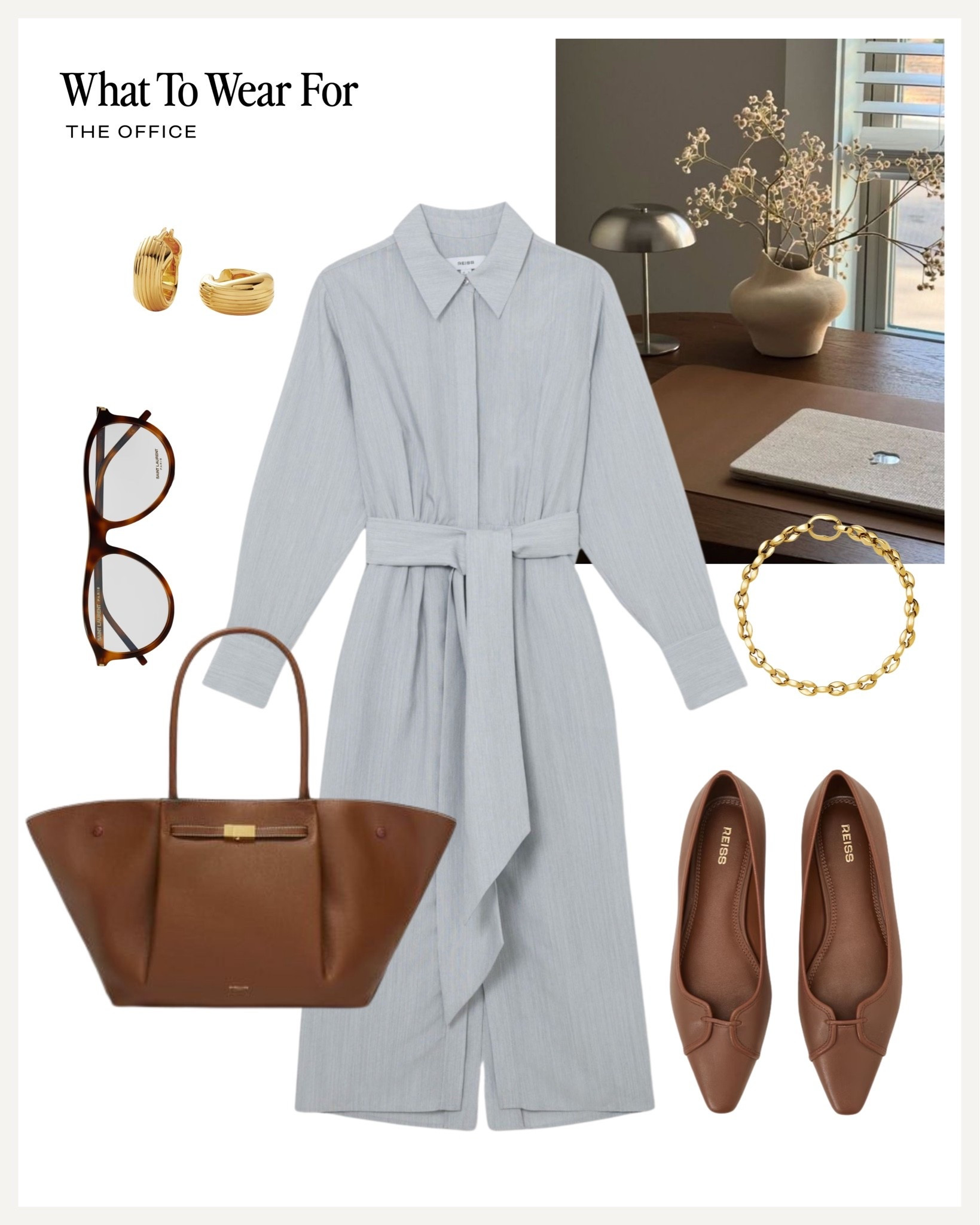 Office outfit inspo 💻 

Workwear, summer style, shirt dress, tan flats, demellier tote bag

#LTKsummer #LTKworkwear