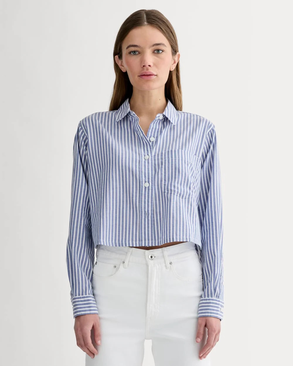 The Way-Short Shirt in Silky Cotton | Bone / Mazarine Blue | Everlane