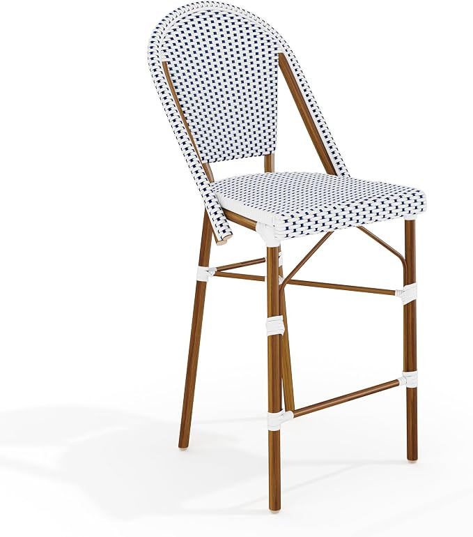 Martha Stewart Lily Pond Indoor-Outdoor Stackable Counter Stool with Natural Woodgrain Aluminum F... | Amazon (US)