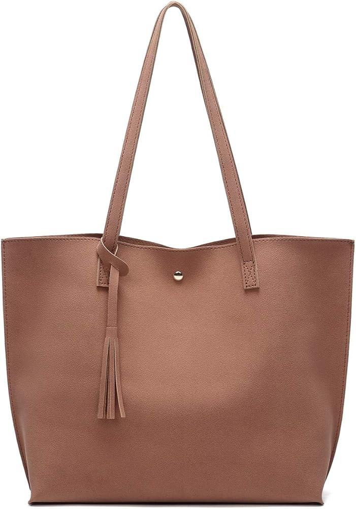 Women's Soft Faux Leather Tote Shoulder Bag from Dreubea, Big Capacity Tassel Handbag | Amazon (US)