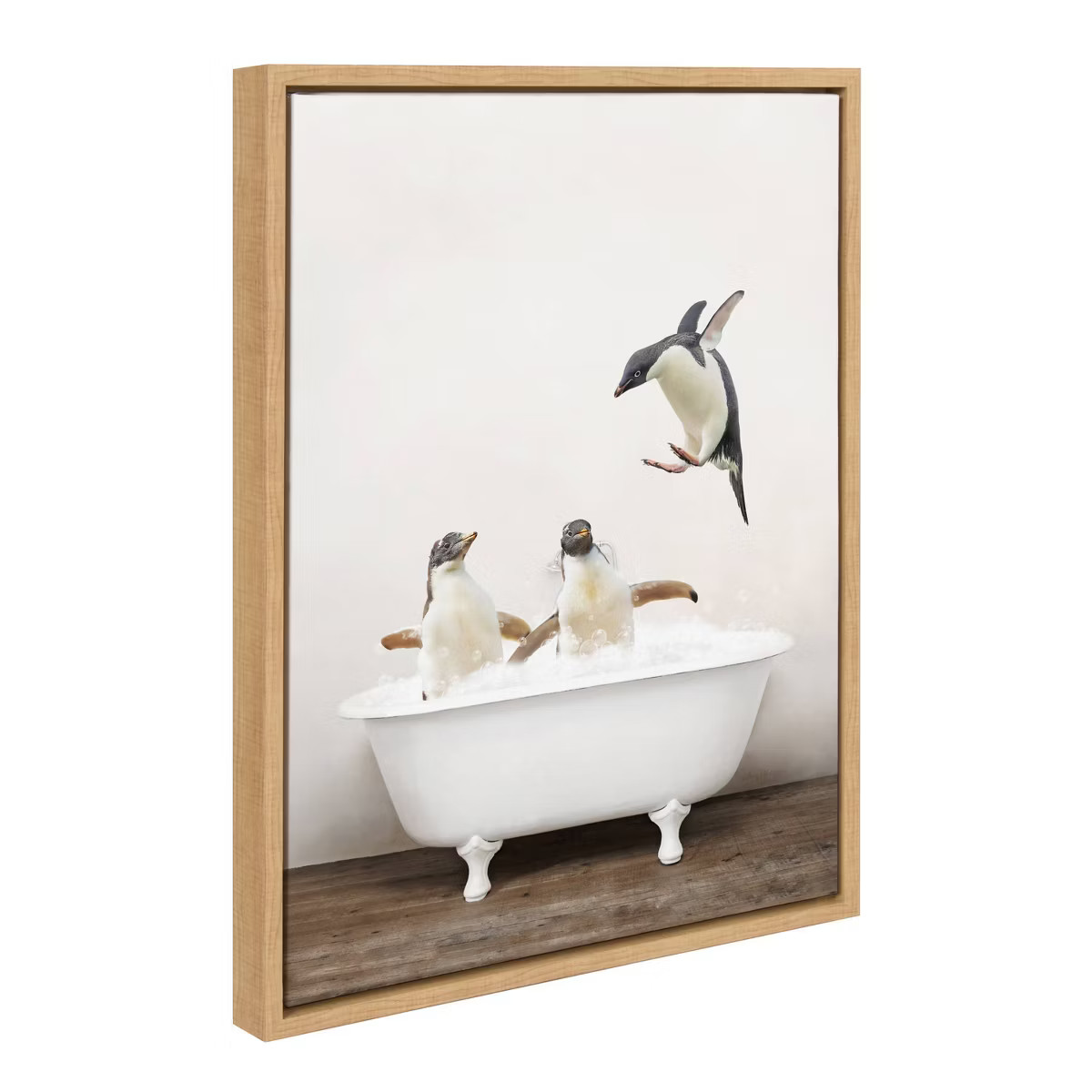 18" x 24" Sylvie Penguins Playing in Rustic Bath Canvas by Amy Peterson - Kate & Laurel All Thing... | Target