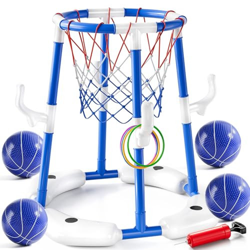 JUKUDAHU Swimming Pool Basketball Hoop Toy for Kids 2 3 4 5 6 Years Old - Floating Pool Basketball Game Toys with 4 Balls Air-Pump, Outdoor Play, Poolside Summer Water for Boys Girls Age 4-8-12(Blue) | Amazon (US)