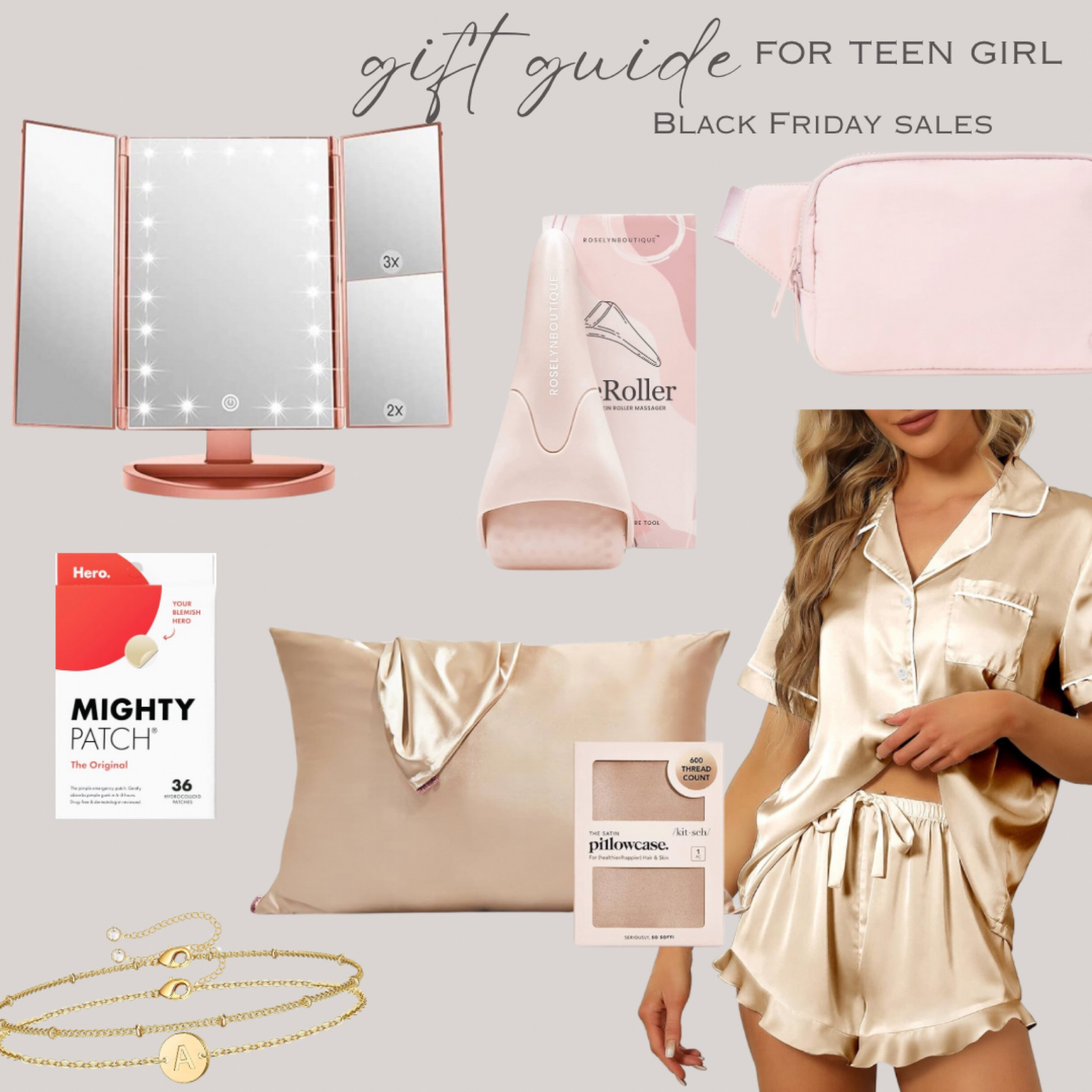 Gift Guide - Teen girl! 


Silk pajamas, silk pillowcase, pimple patch, gold bracelets, led mirro, vanity mirror, ice roller, Fannie pack 


#amazon #blackfridaysales 

#LTKGiftGuide #LTKSaleAlert #LTKHoliday