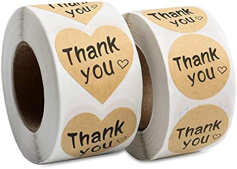 Thank You Stickers Roll 1000pcs Adhesive Labels Kraft Paper with Black Hearts, Decorative Sealing... | Amazon (US)