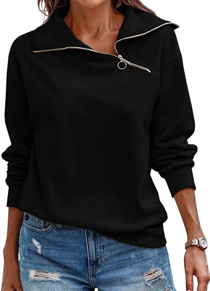 Womens Zipper Sweatshirt Turtleneck Long Sleeve Pullover Casual Loose Sweatshirts Top T Shirts | Amazon (US)