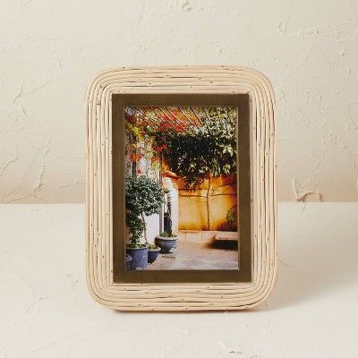 5&#34;x7&#34; Rattan/Glass Photo Frame Beige - Opalhouse&#8482; designed with Jungalow&#8482; | Target