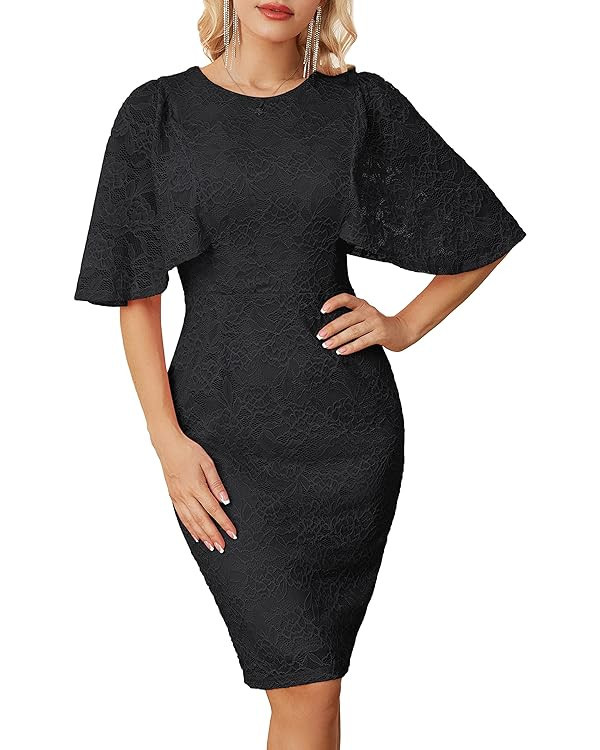 GRACE KARIN Women 3/4 Ruffle Sleeve Slim Fit Business Pencil Dress | Amazon (US)