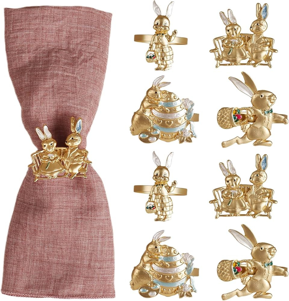 wonlex Easter Napkin Rings Set of 8, Bunny Napkin Ring Holders for Easter Celebration, Festive Ra... | Amazon (US)