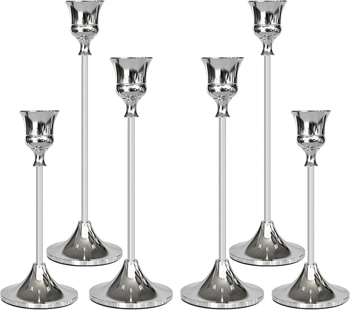 Candlestick Holders Silver, 6 Packs Taper Candle Holder for Candlesticks, Candle Sticks Holder De... | Amazon (US)