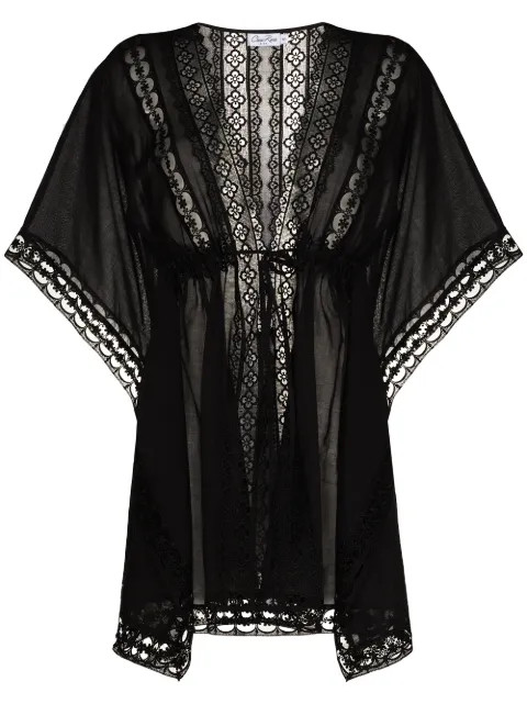 Charo Ruiz Ibiza Embroidered Detail Tied Waist cover-up - Farfetch | Farfetch Global