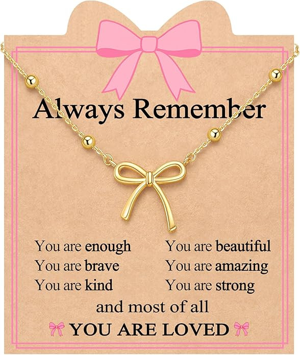 UNGENT THEM Always Remember You Are Loved - Cute Gold Bow Necklace Jewelry Gifts for Women Teen G... | Amazon (US)