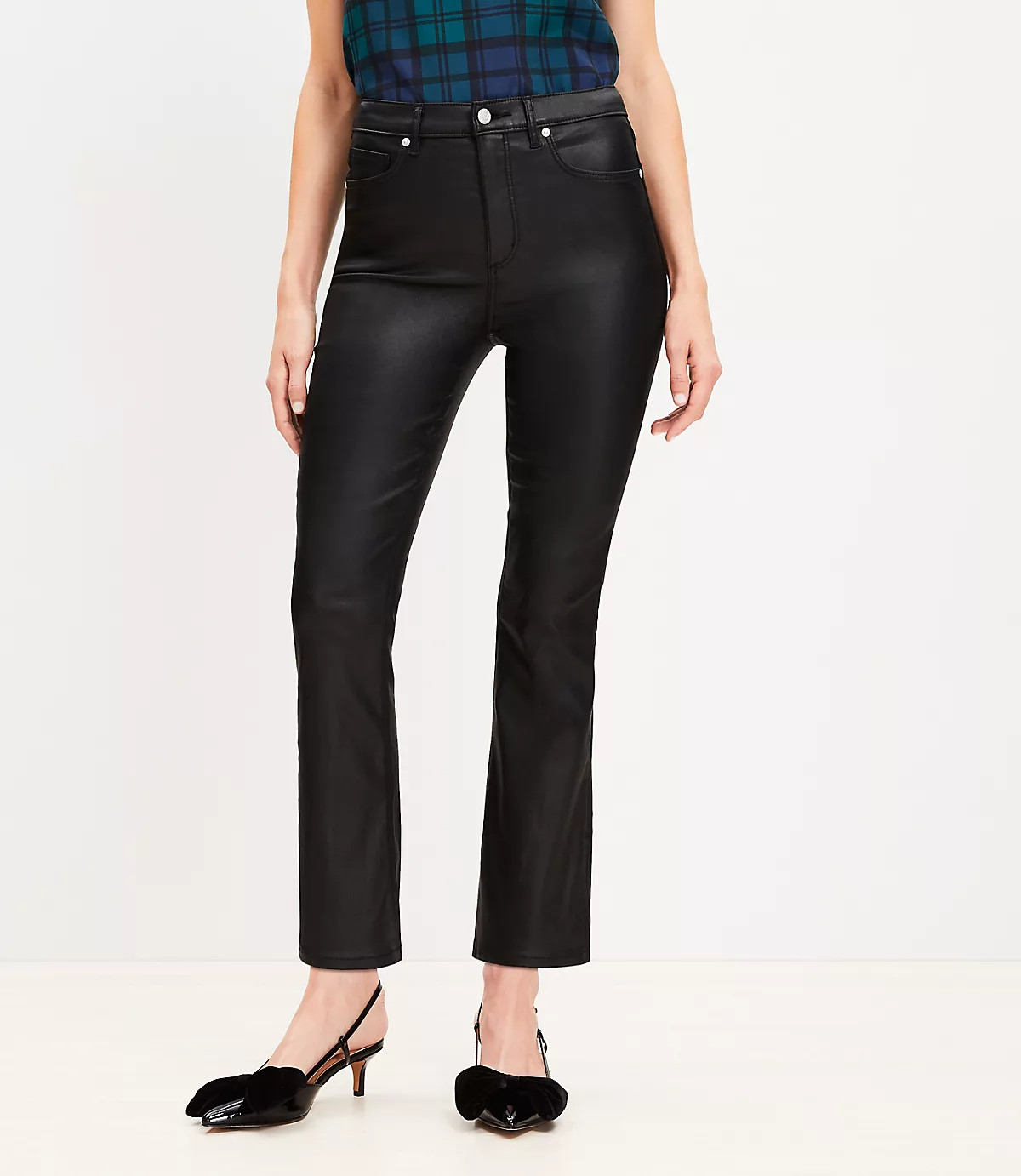 Coated Side Slit High Rise Kick Crop Jeans in Black | LOFT