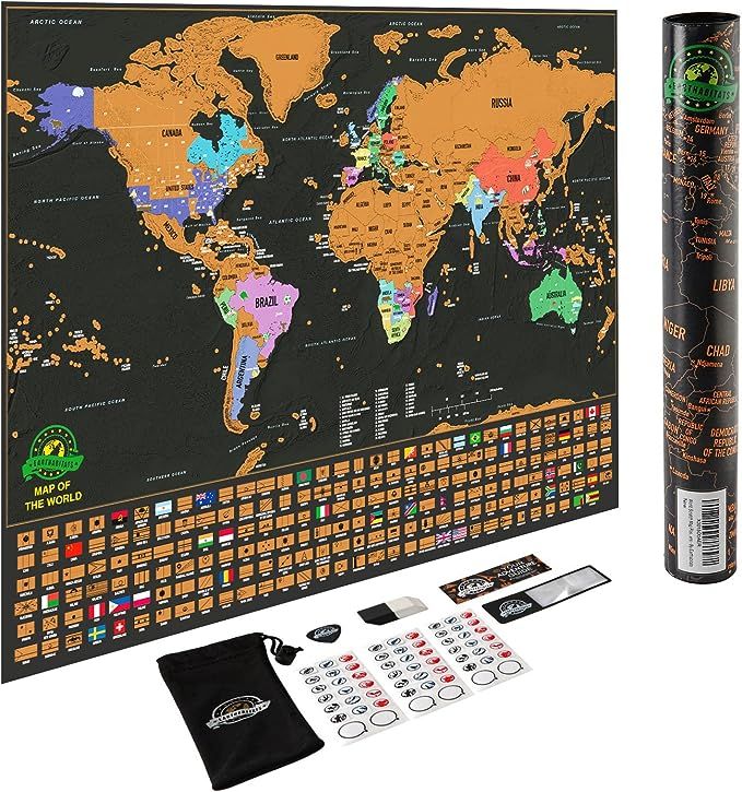 Scratch Off Map of The World – Deluxe Travel Map with US States and Country Flags, Full Accesso... | Amazon (US)