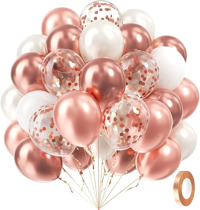60pcs Rose Gold Balloons 12inch with Pearl White Rose Gold Confetti Balloons for Engagement Brida... | Amazon (US)