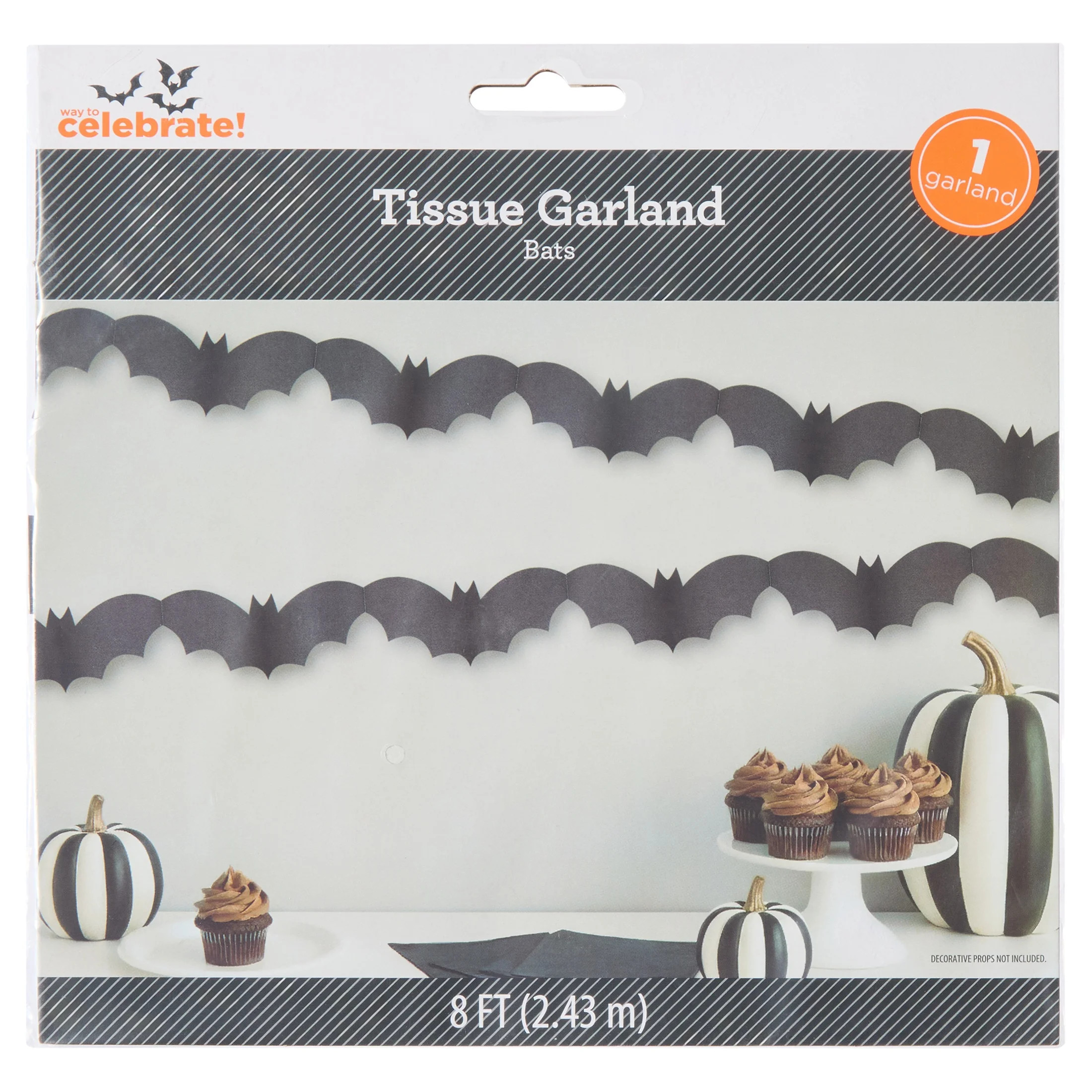 Bats Tissue Garland, Black, 8', Halloween by Way To Celebrate - Walmart.com | Walmart (US)