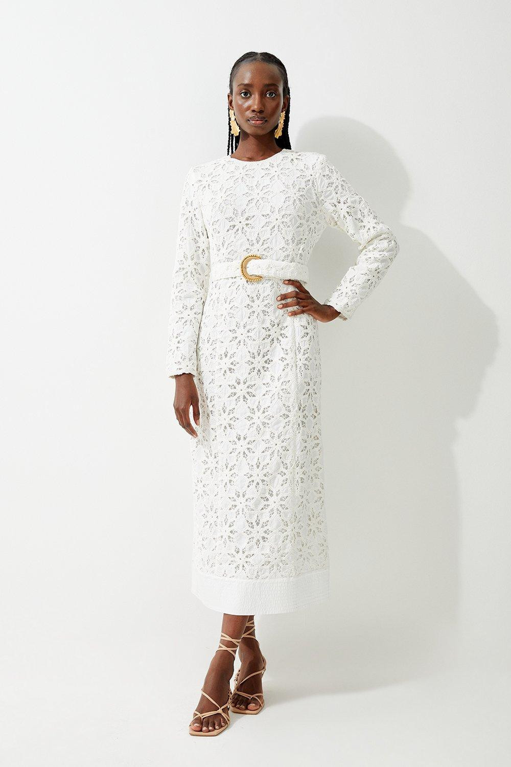 Crafted Cotton Embroidery Woven Maxi Dress | Karen Millen US