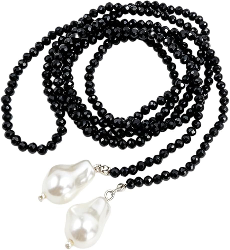 Crystal Beaded Lariat Necklace with Baroque Pearl Drops, Adjustable Y-Shaped Wrap Choker, Elegant... | Amazon (US)