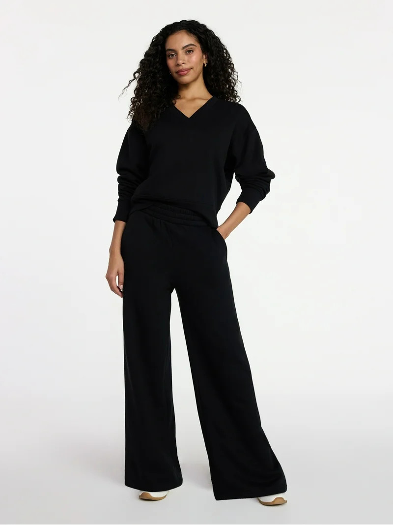 Time and Tru Women's and Women's Plus V-Neck Sweatshirt and Pants Set, 2-Piece, Sizes XS-4X | Walmart (US)