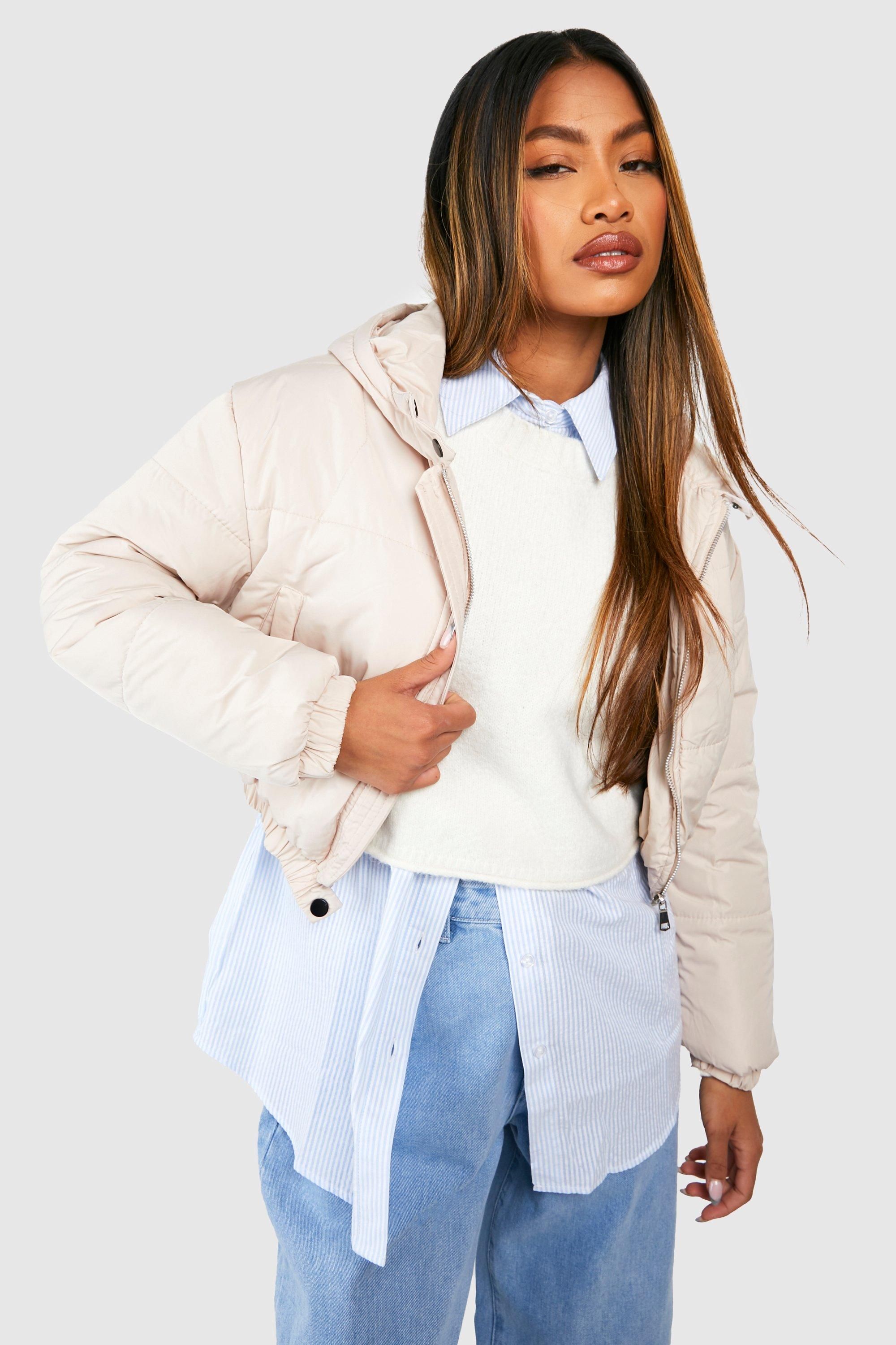 Womens Hooded Crop Puffer - Beige - 10 | Boohoo.com (US & CA)