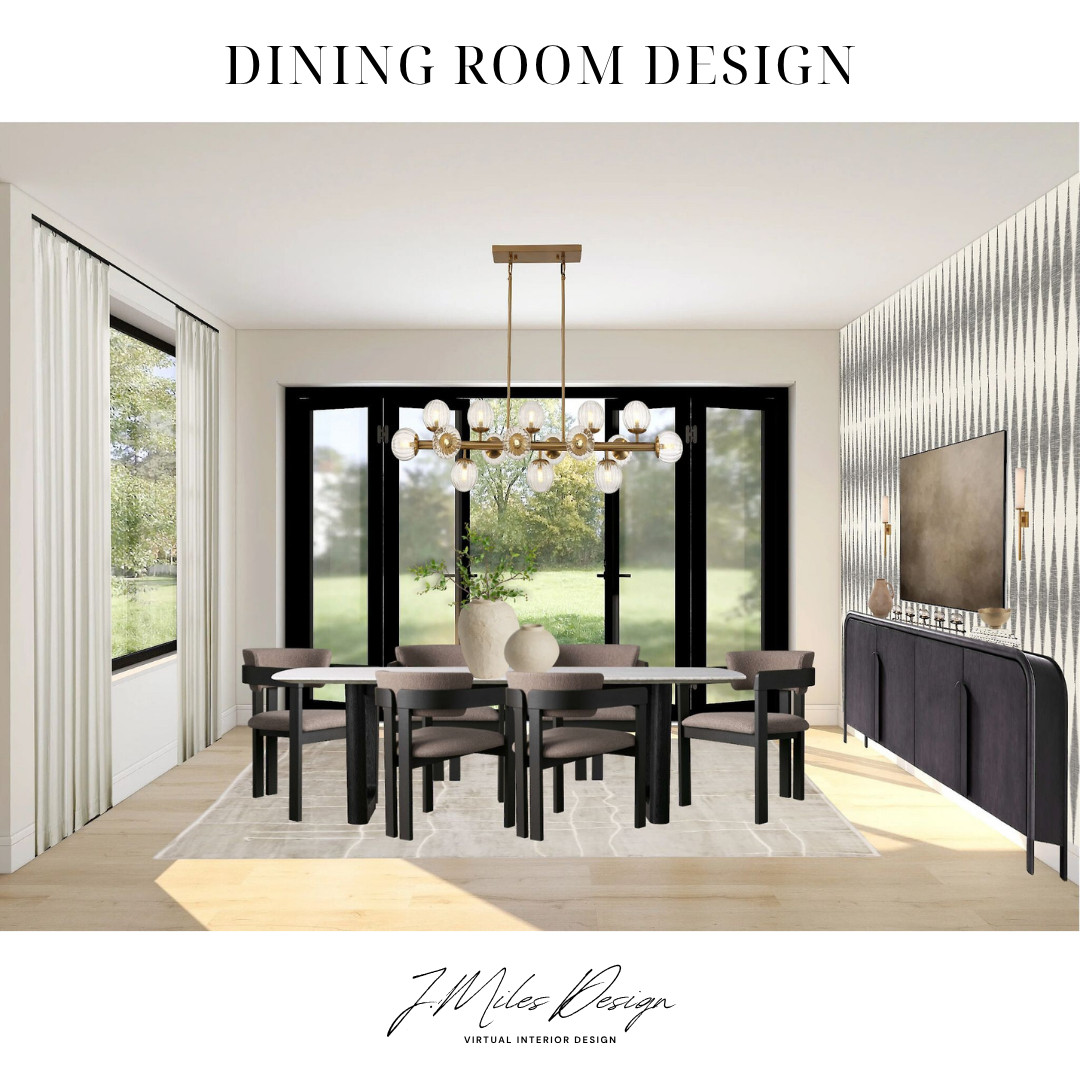 This dining room is giving modern edge meets timeless elegance 🤎
The bold contrast, sculptural lighting, and graphic wallpaper make this space feel elevated yet inviting.

#DiningRoomDesign #ModernOrganic #InteriorInspo #LTKFinds  #StatementLighting #NeutralDecor 

 #LTKHome #LTKSaleAlert