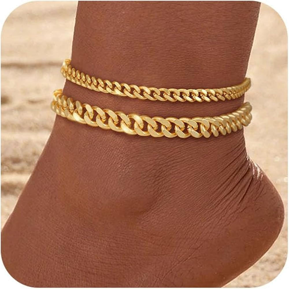 Amazon.com: Gold Ankle Bracelets for Women Waterproof - Dainty Gold Anklets Trendy Layered 14K Go... | Amazon (US)