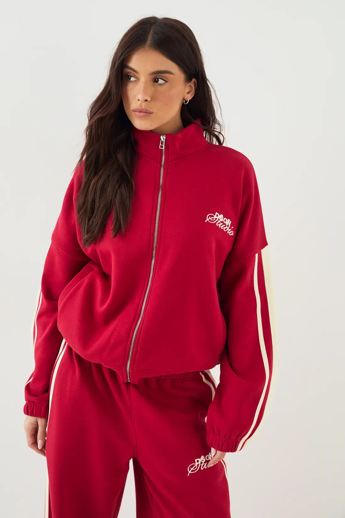 DSGN Studio Side Stripe Funnel Neck Oversized Bomber Sweatshirt | Boohoo.com (UK & IE)