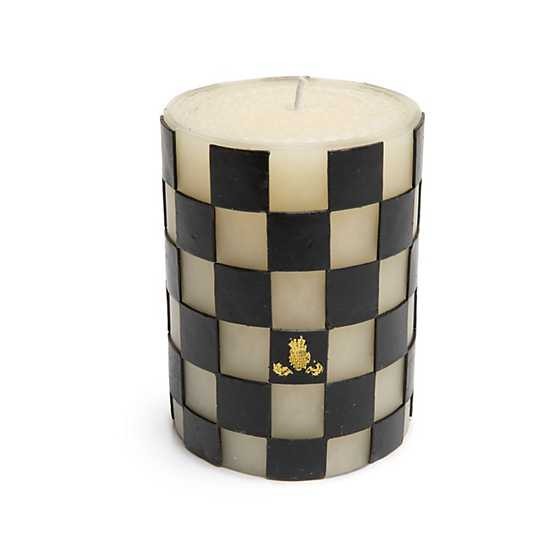 Check 4" Black Pillar Candle | MacKenzie-Childs