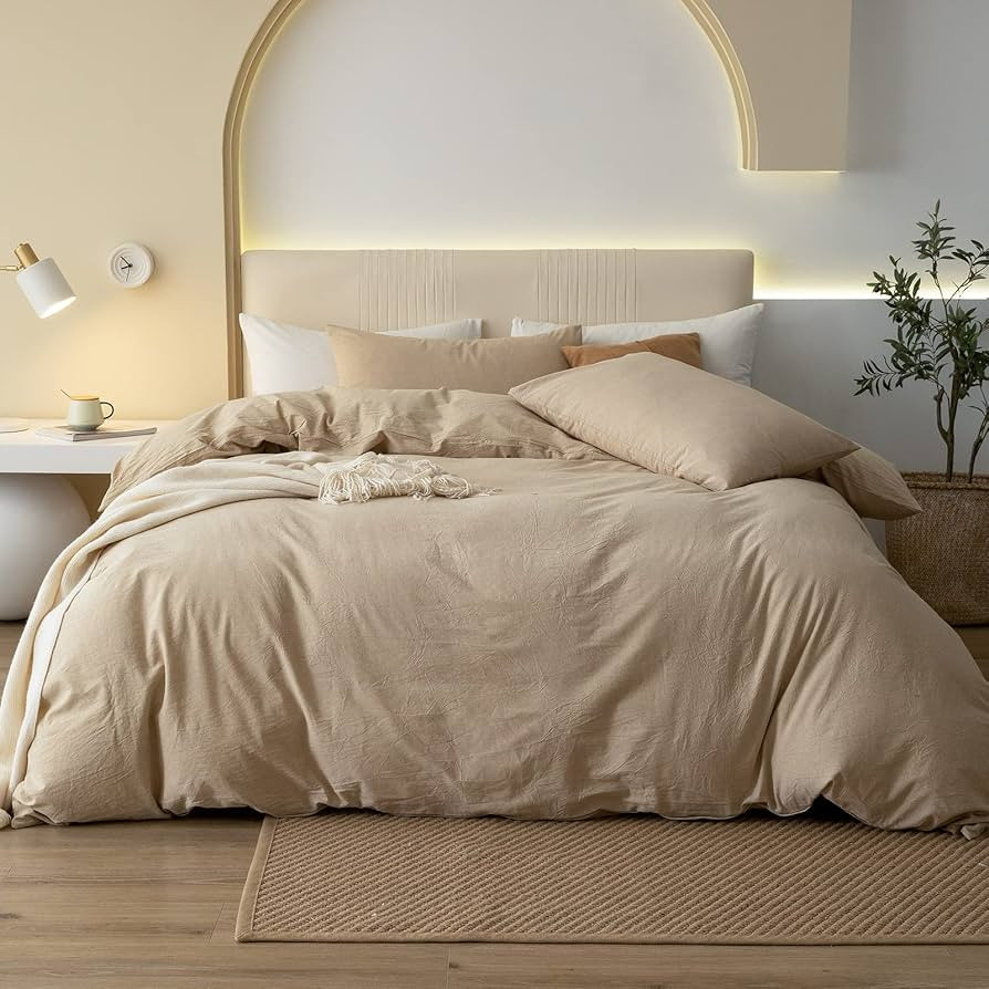JIYUAN 100% Washed Cotton Duvet Cover Set Comfy Simple Style Soft Breathable Textured Durable Lin... | Amazon (US)