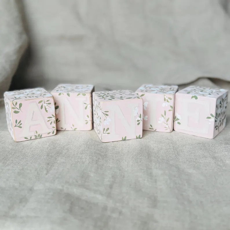 Hand-painted Pink Floral Baby Name Blocks: Custom Nursery Decor - Etsy | Etsy (US)