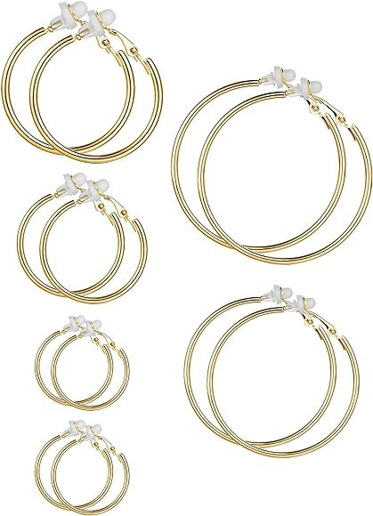 6 Pairs Clip on Hoop Earrings Non Piercing Earrings Set for Women and Girls, 6 Sizes | Amazon (US)
