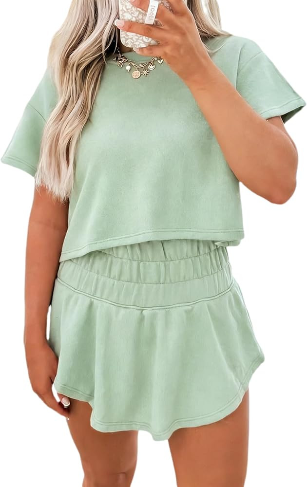 Amazon.com: Chvity Skort Sets Women 2 Piece Outfits Casual Cropped Tee and Skort Set Matching Set... | Amazon (US)