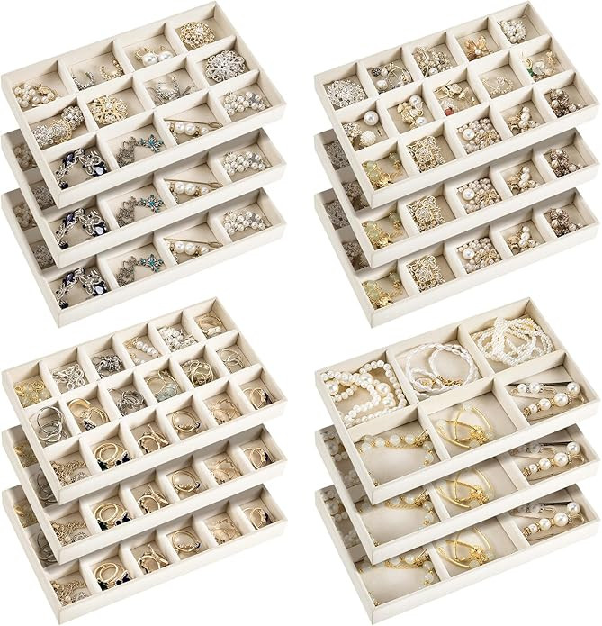 Junkin 12 Pcs Jewelry Tray Velvet Stackable Jewelry Organizer Trays Divided Earring Accessories S... | Amazon (US)