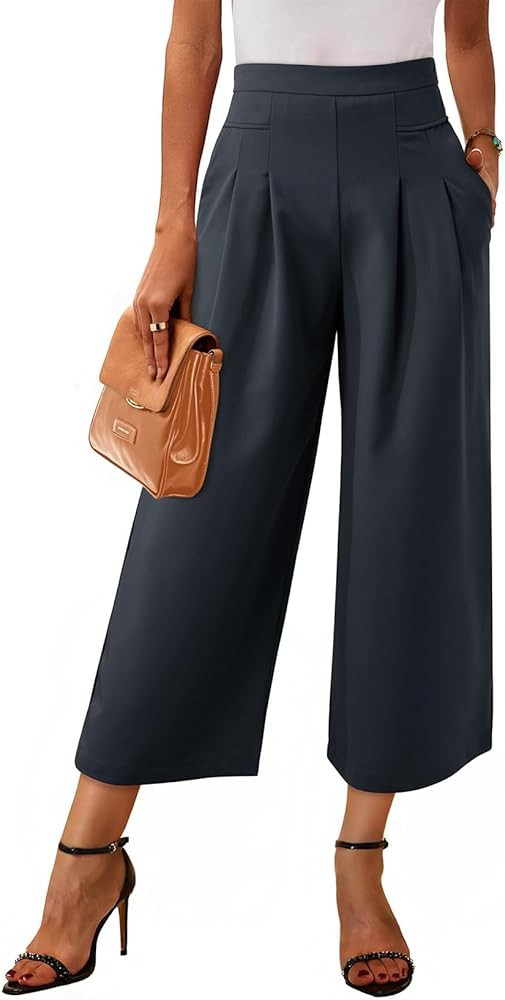 Dokotoo Womens Wide Leg Cropped Suit Pants Work Business Palazzo Summer Pleated Waisted Side Zipp... | Amazon (US)