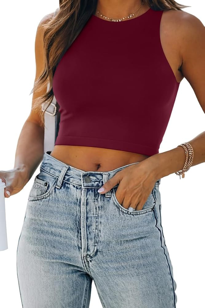 EFAN Womens Sexy Sleeveless Double Lined Crop Tops Workout Cute Tight Racerback Tank Tops Summer ... | Amazon (US)