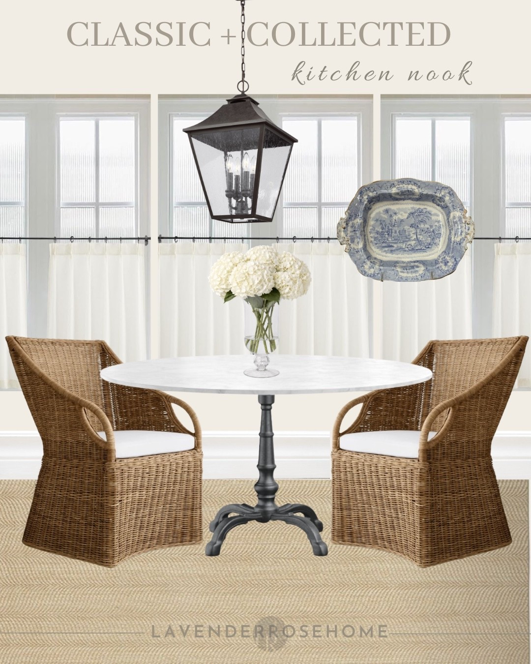 Créate a classic kitchen nook that’s always in style.

Round Table. Bistro Table Dining Table. Wicker Chair. Lantern Pendant. Blue & White. Vintage Platter. Glass Hurricane. Pedestal Vase. Cafe Curtains. Neutral Home. LavenderRoseHome.

#LTKHome