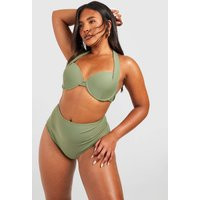 boohoo Women's Plus Curve Enhance Smoothing Underwire Bikini in Khaki | Size: 22 | Knitted | boohoo (US & Canada)