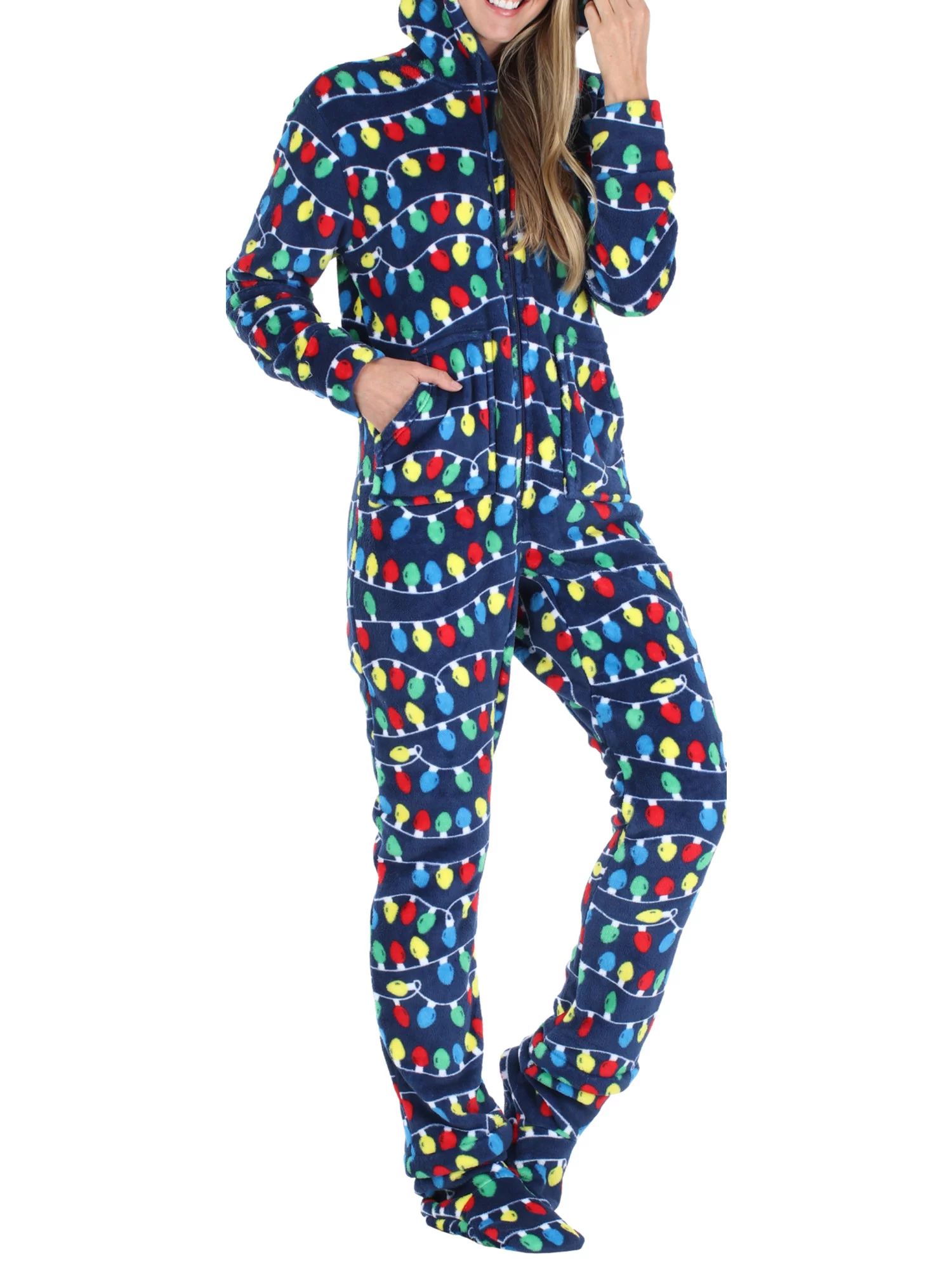 SleepytimePjs Women's Fleece Hooded Footed Onesie Pajama - Walmart.com | Walmart (US)
