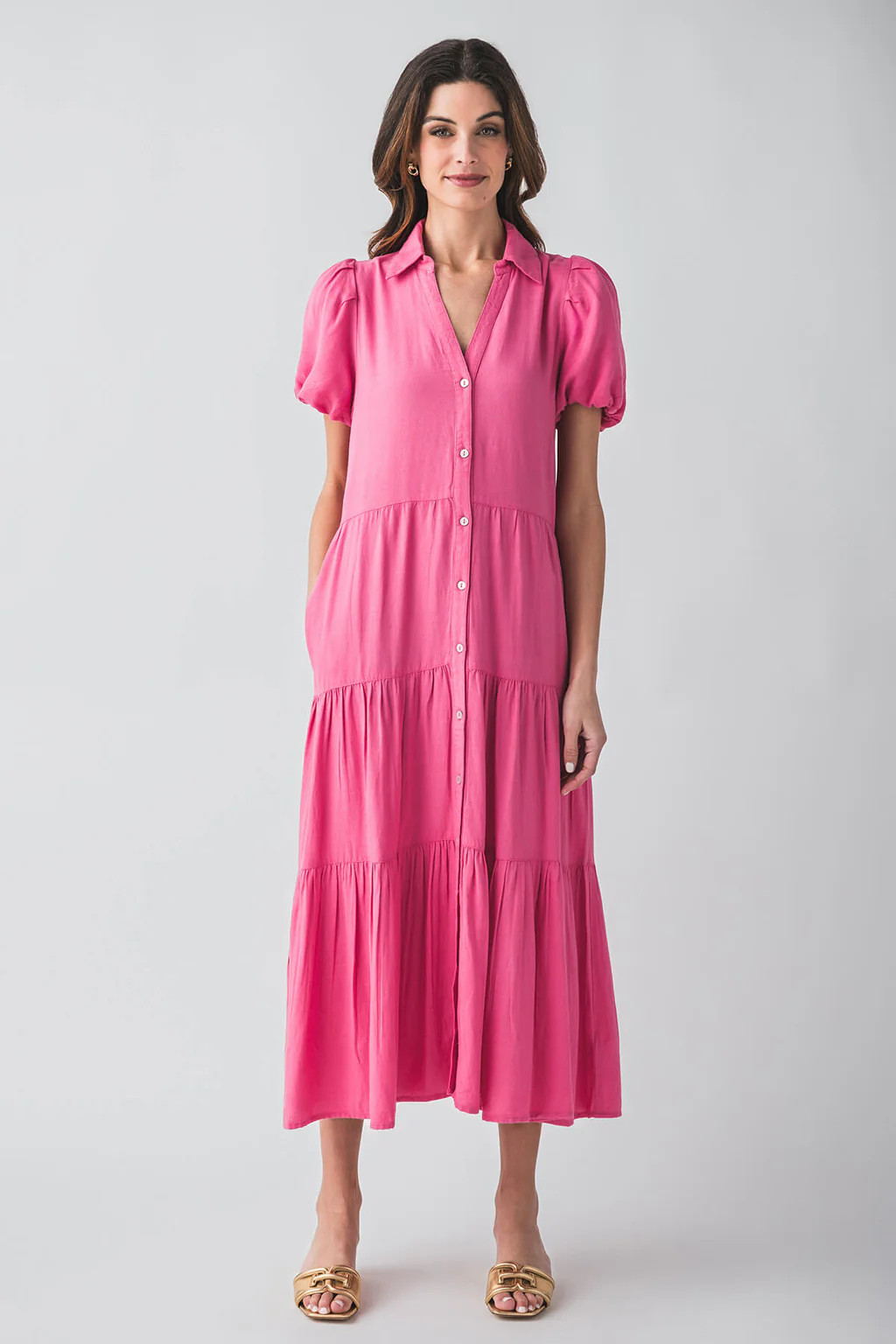 Elan Puff Sleeve Maxi Shirt Dress | Social Threads