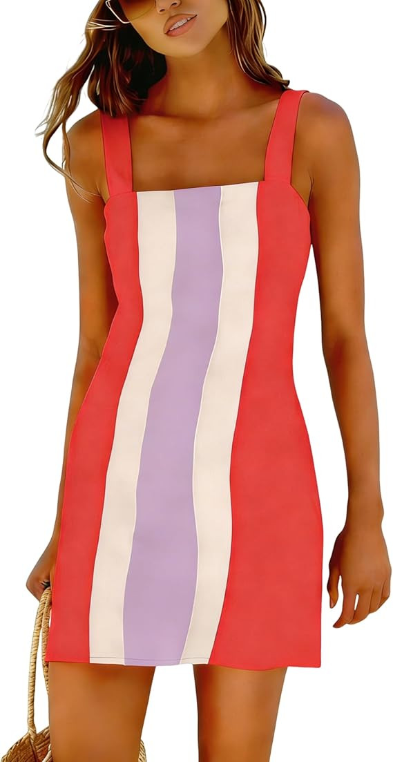Yidarer 2026 Women's Summer Color Block Mini Dress Overall Dress Casual Beach Sundress Vacation B... | Amazon (US)