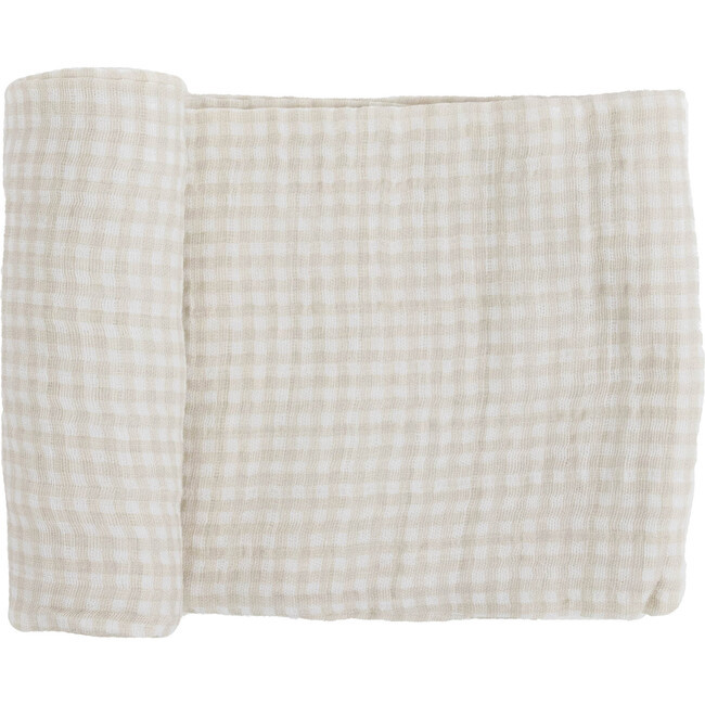 Cotton Muslin Swaddle Blanket, Tan Gingham | Maisonette