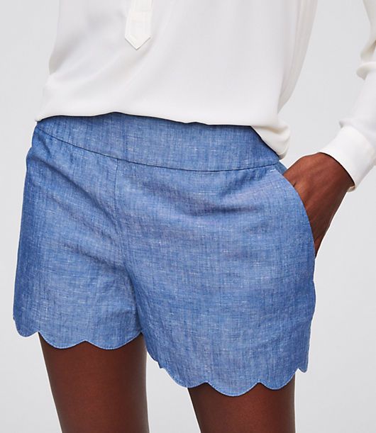 LOFT Scalloped Chambray Shorts | LOFT